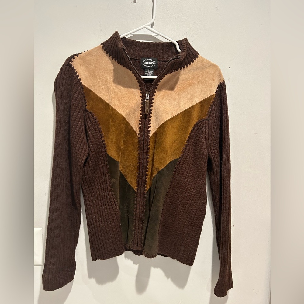 Vintage 90s Genuine Leather Knit Jacket